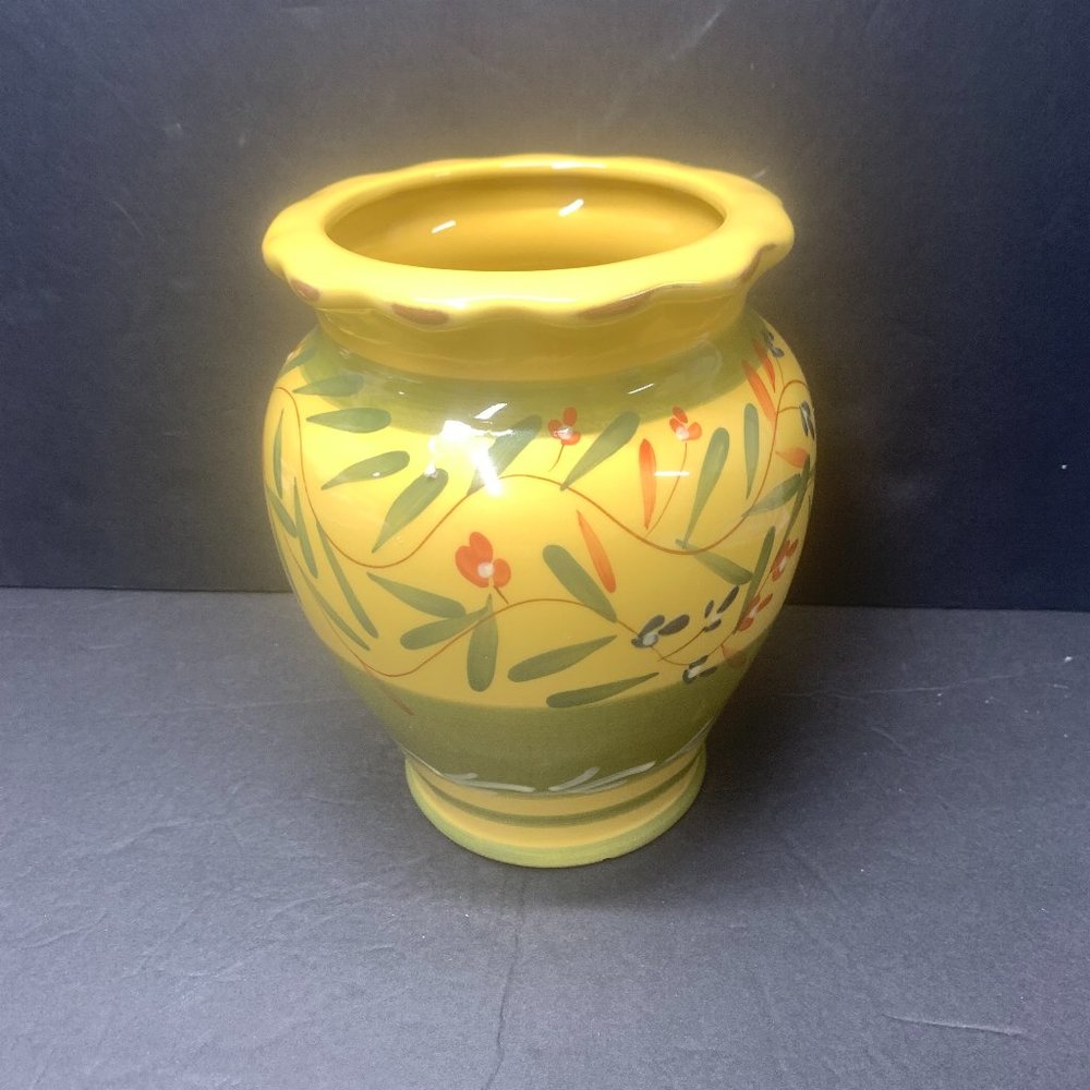 Vintage Hand Painted Ceramic Vase Yellow, Green, Red, Blue
